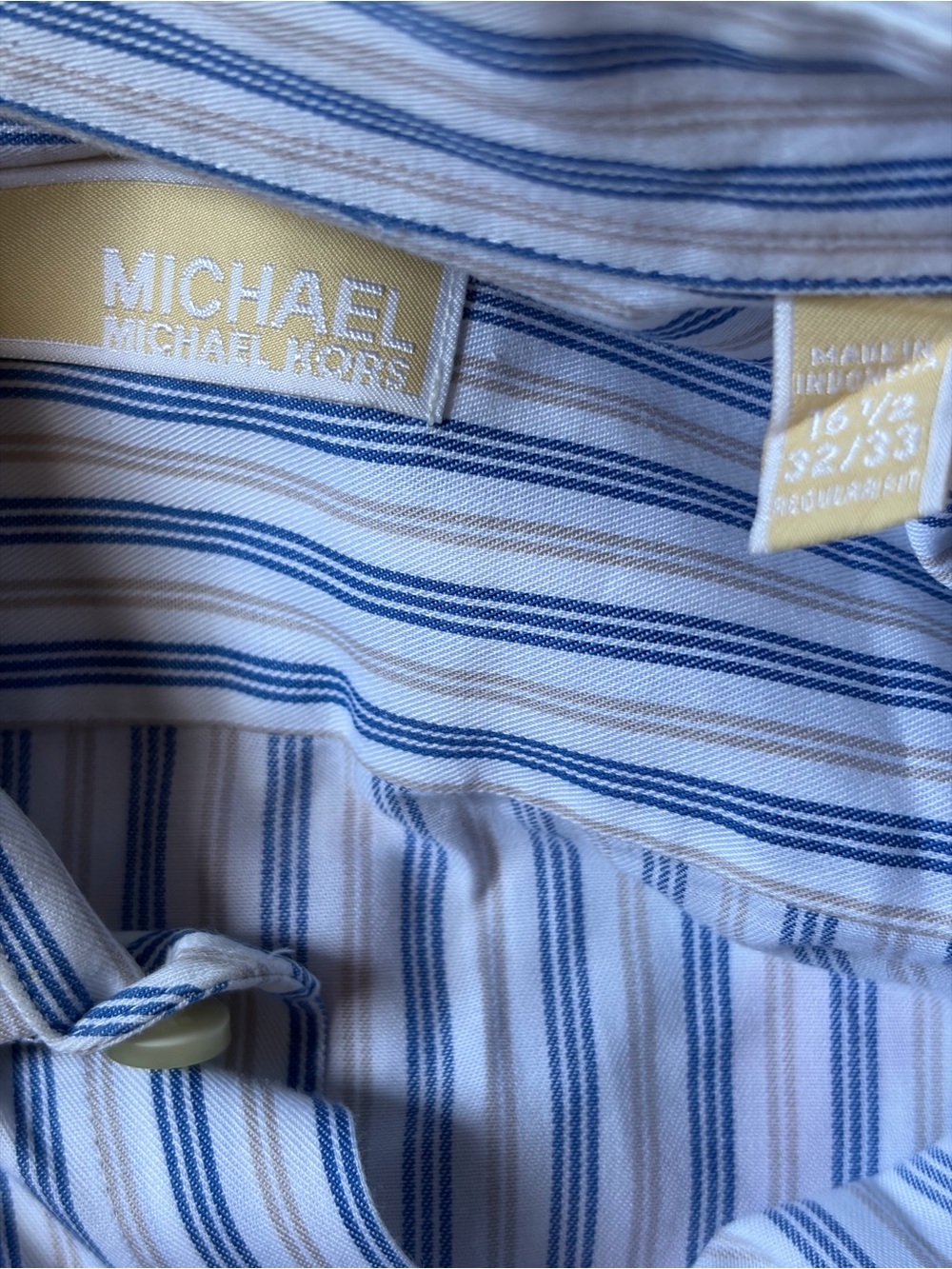 Michael Kors White Shirt with Blue and Tan Stripes